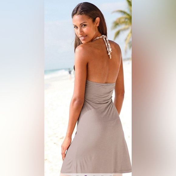 Lascana Halter Tie Colorblock Dress Taupe Multicolor Size 2 - Picture 4 of 6